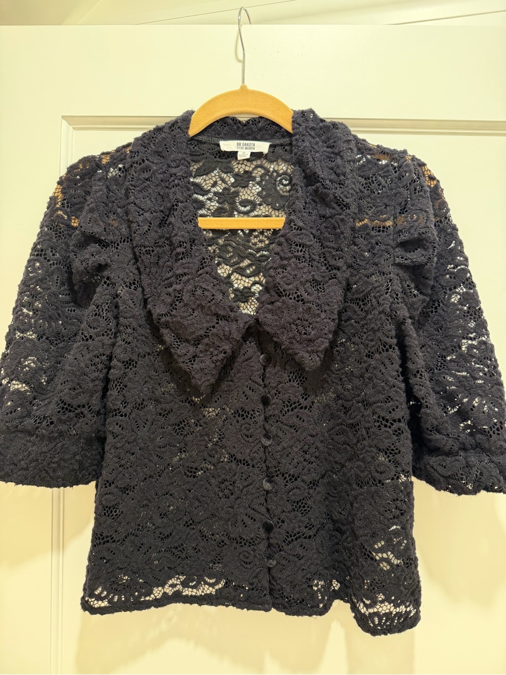 BB Dakota Women's Black Lace Button-Front Shirt with Velvet Buttons